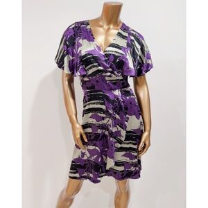 Corey Lynn Calter Women's Purple Grey Floral Print Silk Wrap Mini Dress Size 4